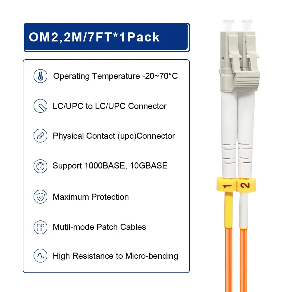 FLYPROFiber OM2 LC to LC Fiber Patch Cable 2M (7ft) | Multimode 1Gb, Orange, LSZH, High Quality - view 5