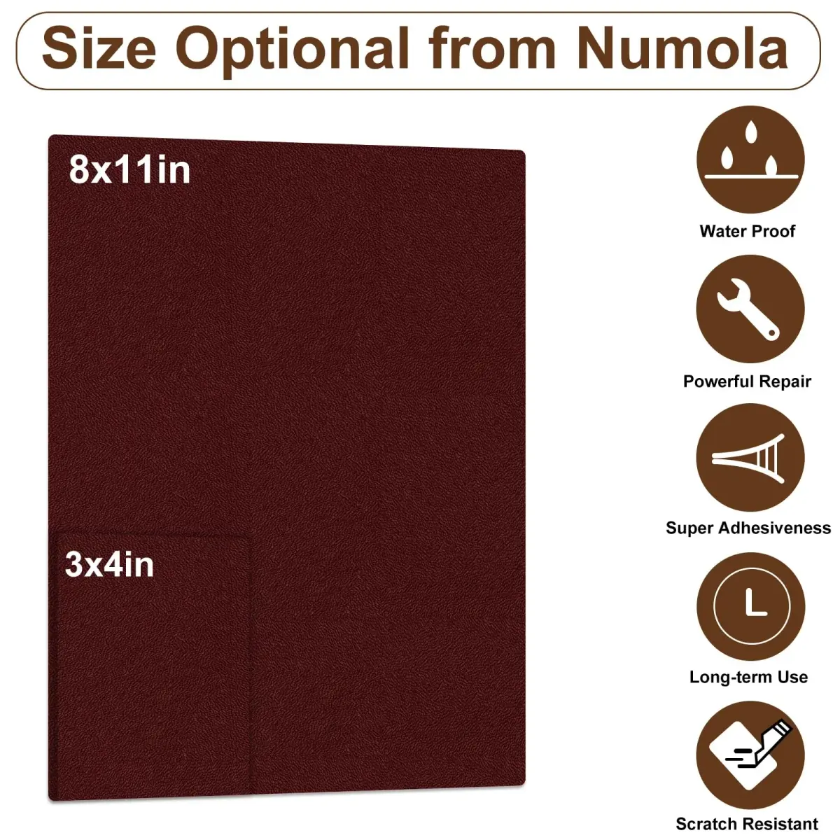 Numola Dark Wine Red Leather Repair Patch, 3x4 Inch Self-Adhesive Waterproof Fabric Tape - view 2