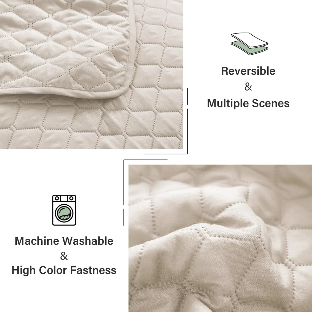 Exclusivo Mezcla Reversible Full Queen Quilt Bedding Set Beige Cream | Lightweight Breathable All-Season Bed Coverlet - view 6