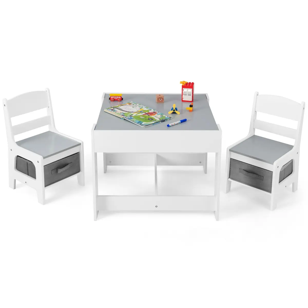 HONEY JOY Kids Table and Chairs Set 24.5x24.5x19 inches | Reversible Tabletop with Storage for Toddlers 3-7 - main product image