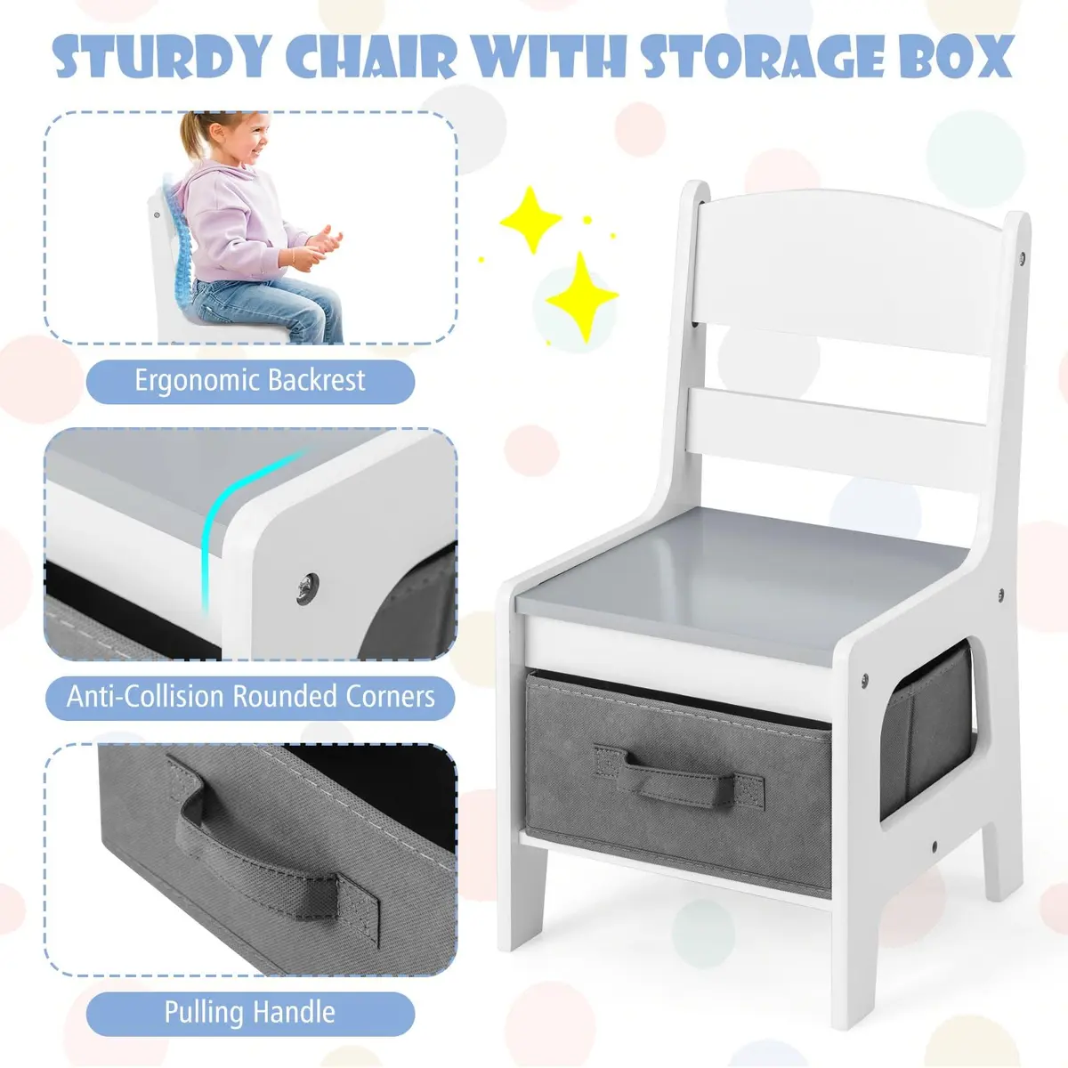 HONEY JOY Kids Table and Chairs Set 24.5x24.5x19 inches | Reversible Tabletop with Storage for Toddlers 3-7 - view 5