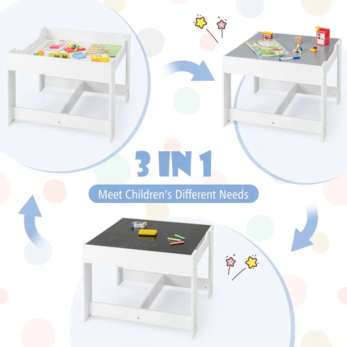 HONEY JOY Kids Table and Chairs Set 24.5x24.5x19 inches | Reversible Tabletop with Storage for Toddlers 3-7 - view 4