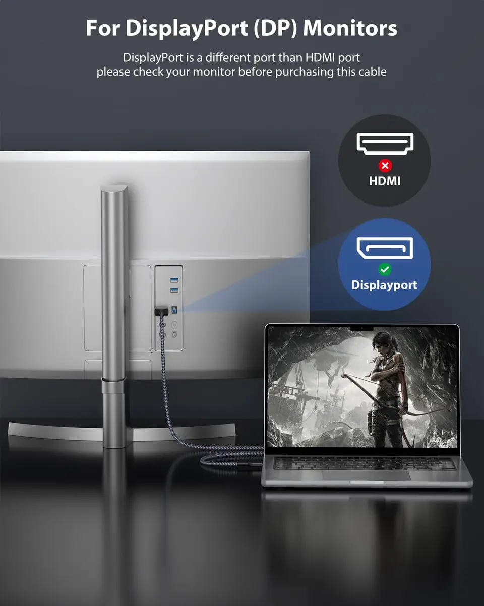 Maxonar VESA Certified USB C to DisplayPort 1.4 Cable 2m (6.6ft) | 8K@60Hz/4K@144Hz - view 2