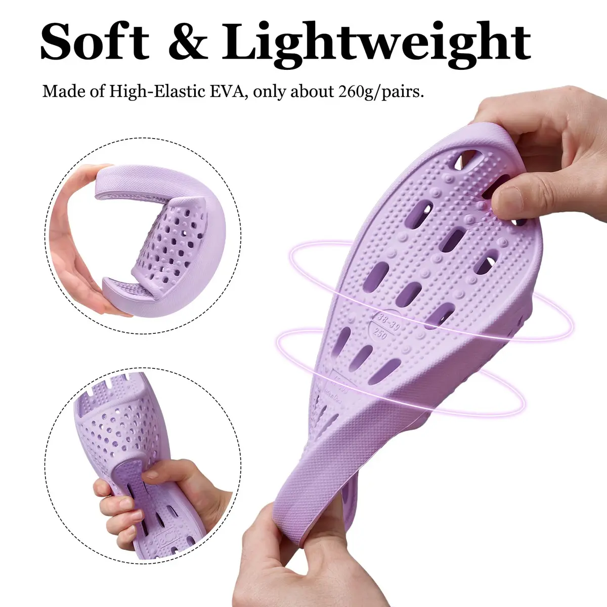 Aoowoll Shower Shoes for Women Non Slip Slides Bath Slippers, Purple EU40 | Quick-Dry & Anti-Slip Wet Floor Slides - view 5
