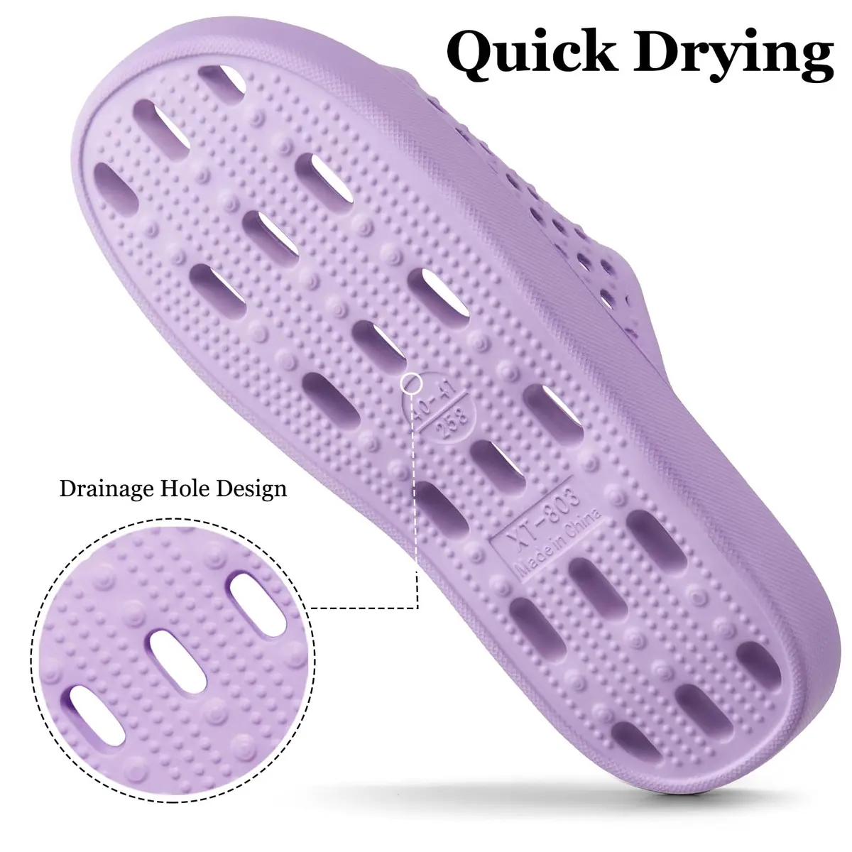 Aoowoll Shower Shoes for Women Non Slip Slides Bath Slippers, Purple EU40 | Quick-Dry & Anti-Slip Wet Floor Slides - view 3