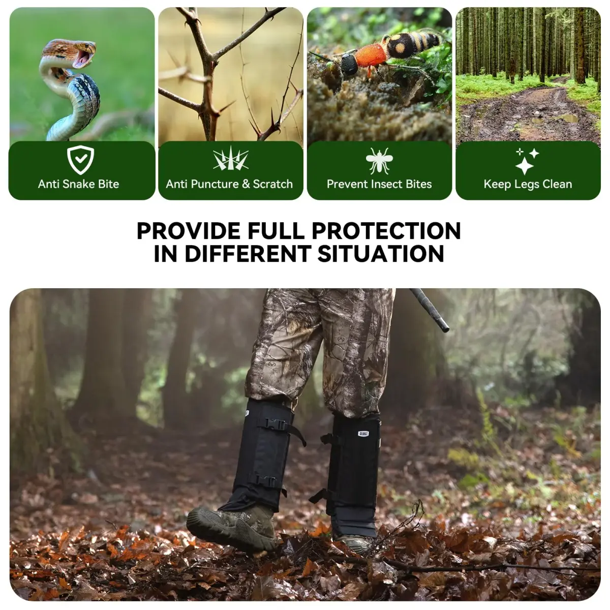 GearOZ Snake Gaiters Chaps Black | Durable Lower Legs Anti-Snake Bite Guards for Hiking & Hunting - view 4