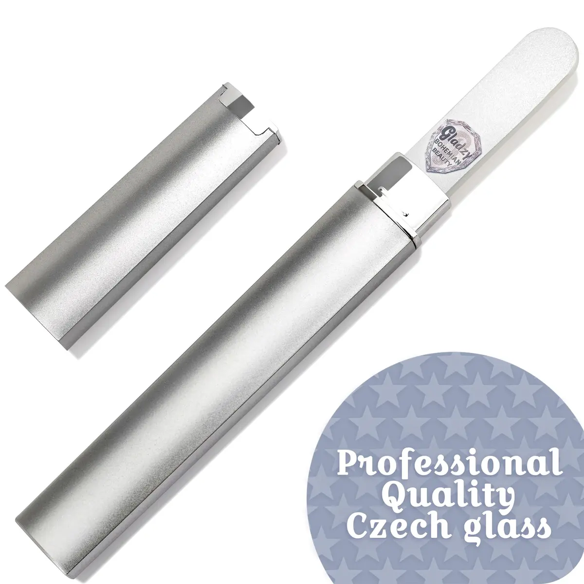 Gladzy Czech Glass Nail File with Case – Double Sided Crystal Nail File for Natural Nails, Dual Grit Coarse & Smooth Sides, Etched Bohemian Glass Manicure Tool, Professional Care, Ethically Made in EU - view 2