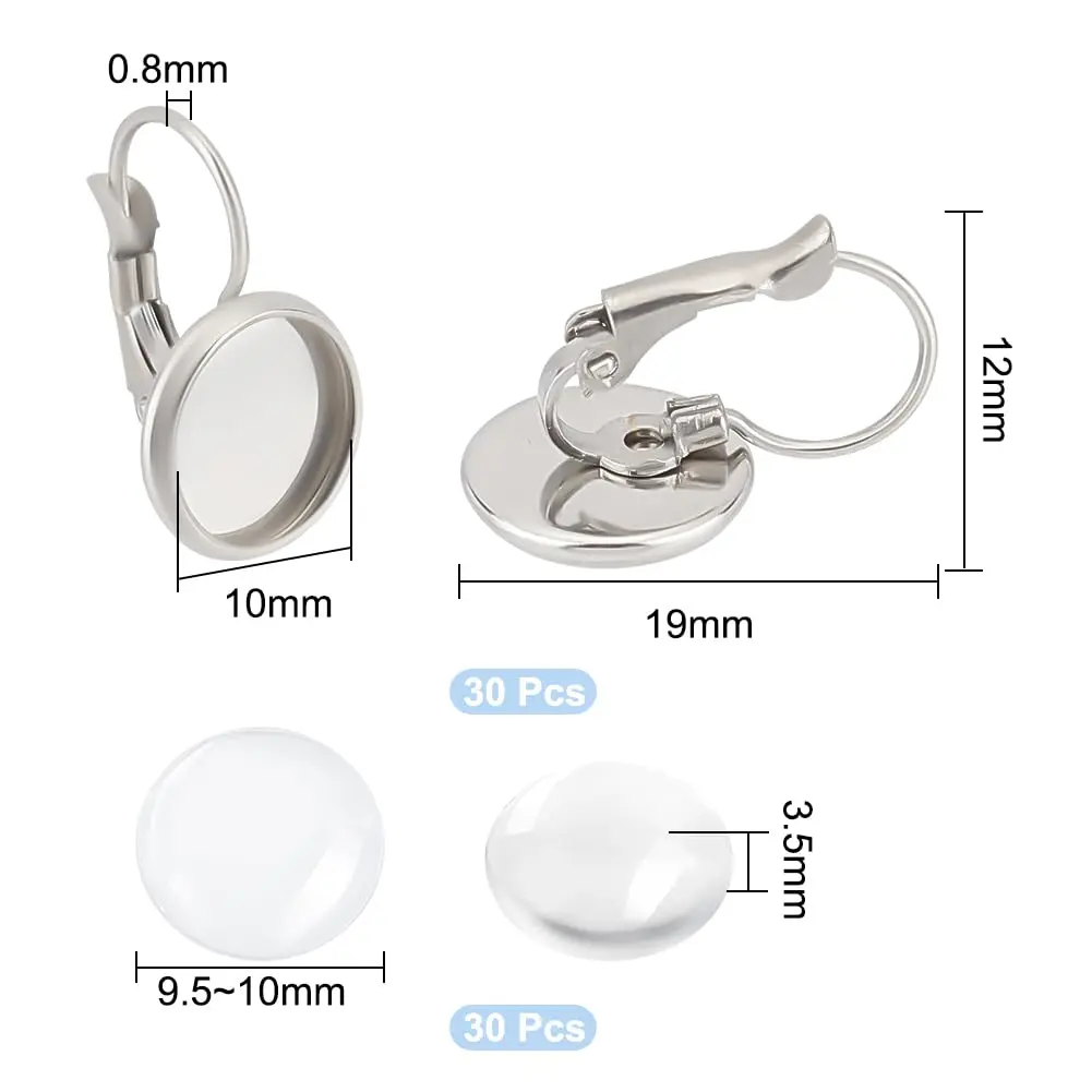 UNICRAFTALE Stainless Steel Leverback Earrings & Cabochons 10mm | DIY Jewelry Making Kit - view 2