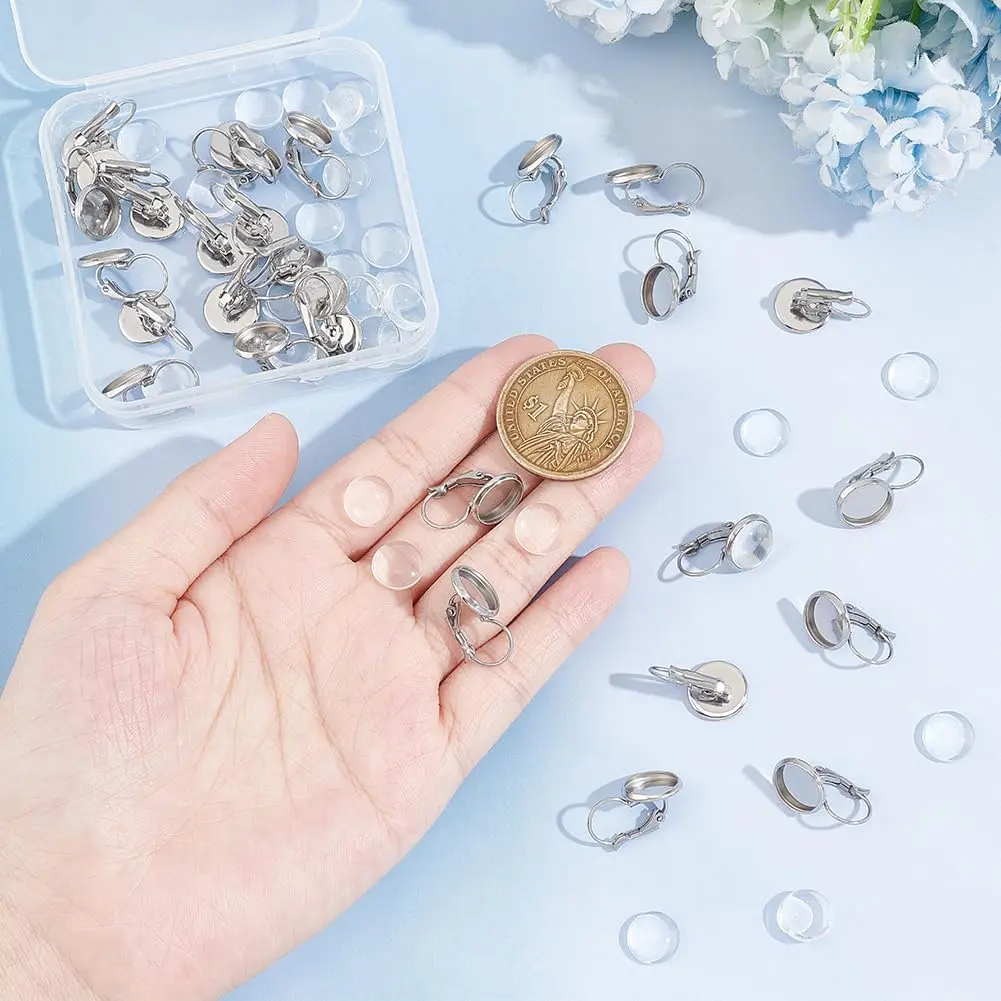 UNICRAFTALE Stainless Steel Leverback Earrings & Cabochons 10mm | DIY Jewelry Making Kit - view 3