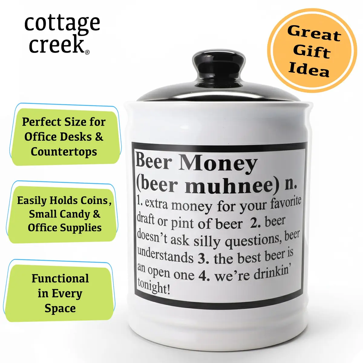 Cottage Creek Jars Beer Piggy Bank 6" Ceramic Beer Fund | Humorous Adult Money Bank & Decor - view 3