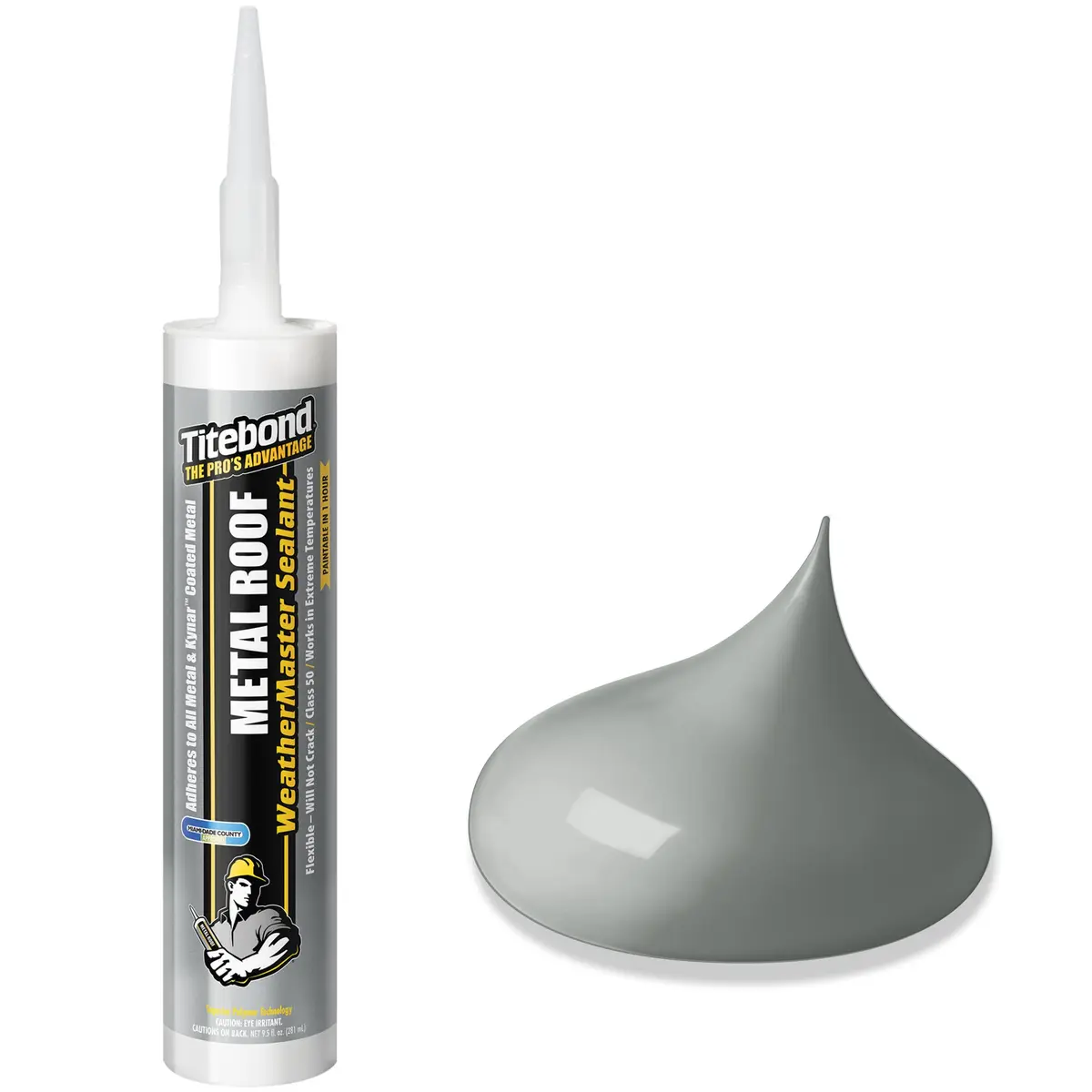 Titebond WeatherMaster Metal Roof Sealant Gray 281ml (9.5 Fl Oz) | Polymer Caulk for Metal Roofs - main product image