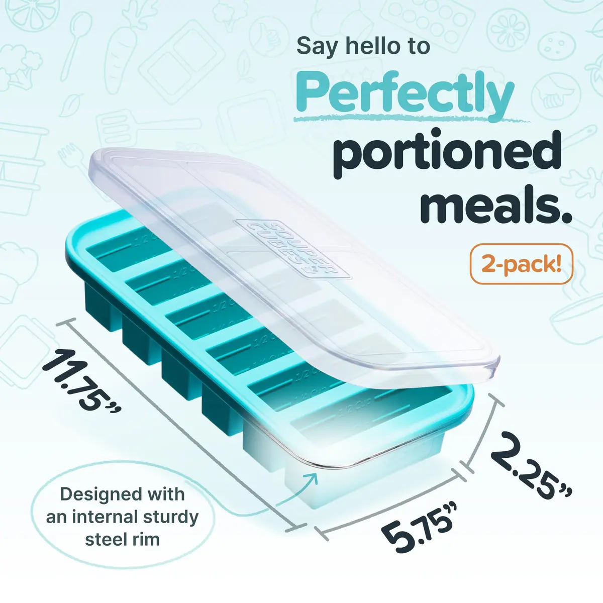 Souper Cubes 1/2 Cup Silicone Freezer Molds with Lids Aqua 2-Pack | Easy Meal Prep & Portion Control - view 2