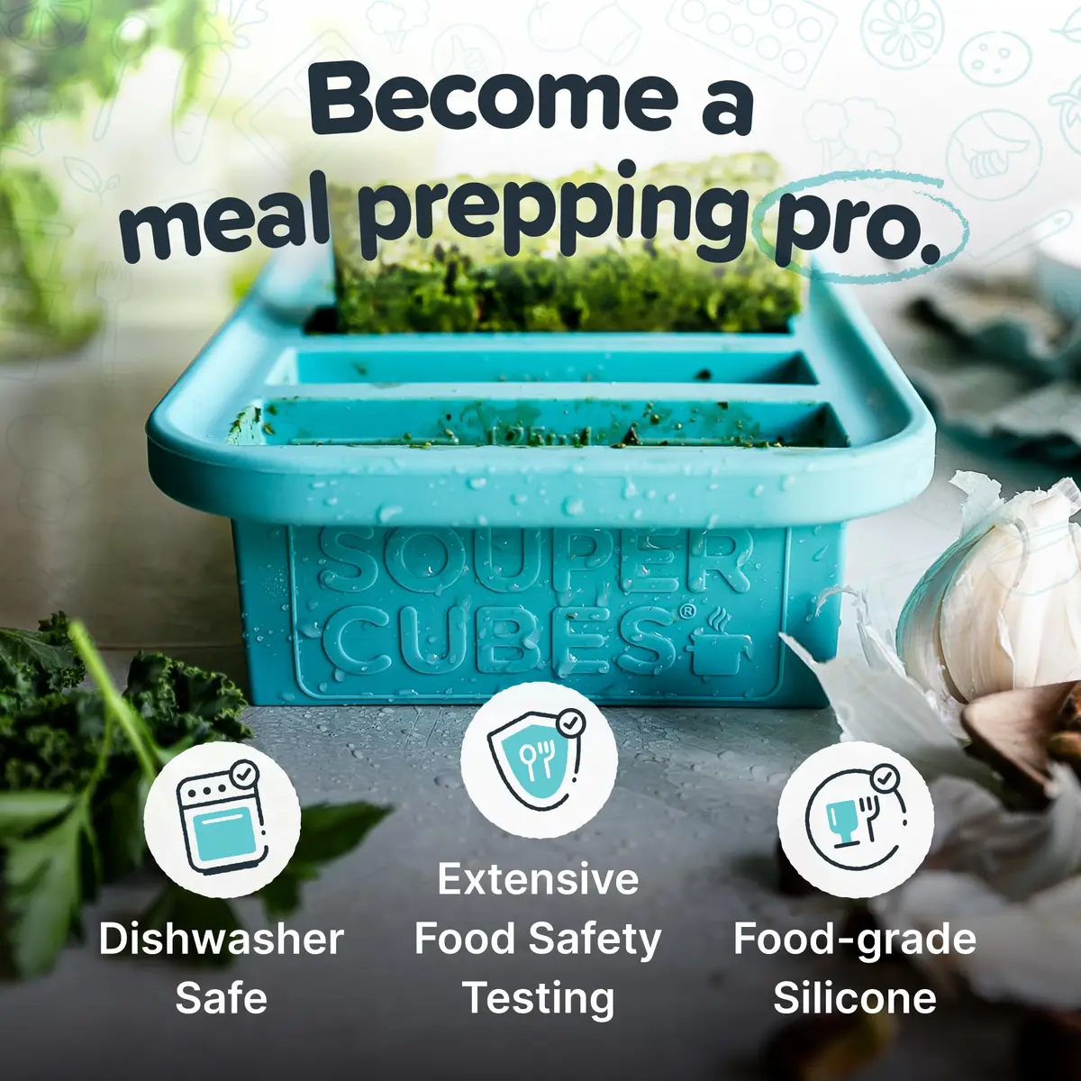 Souper Cubes 1/2 Cup Silicone Freezer Molds with Lids Aqua 2-Pack | Easy Meal Prep & Portion Control - view 3