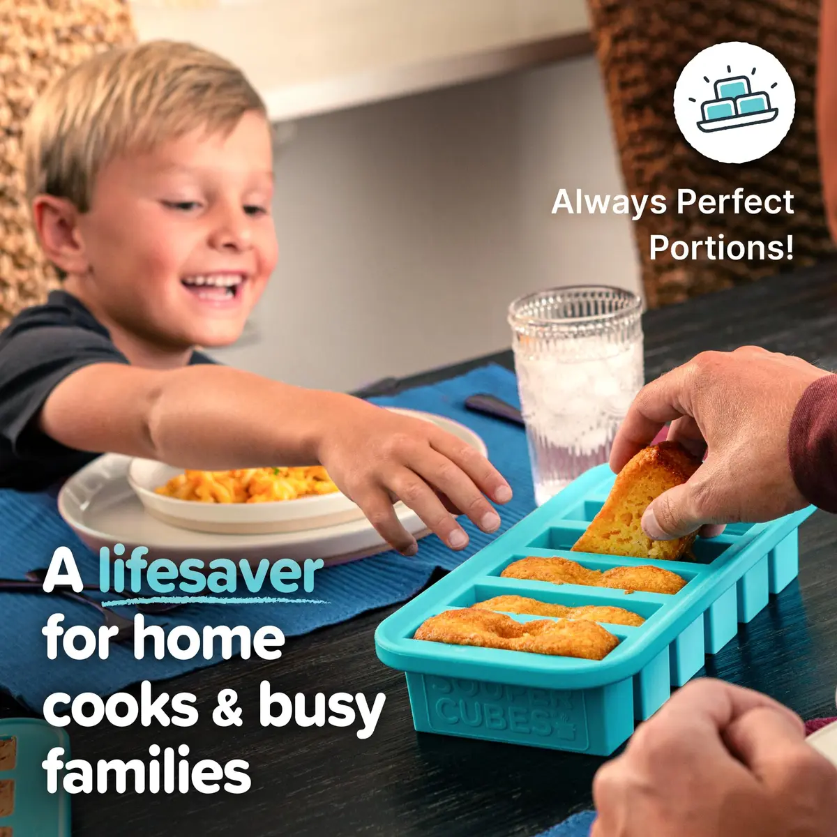 Souper Cubes 1/2 Cup Silicone Freezer Molds with Lids Aqua 2-Pack | Easy Meal Prep & Portion Control - view 4