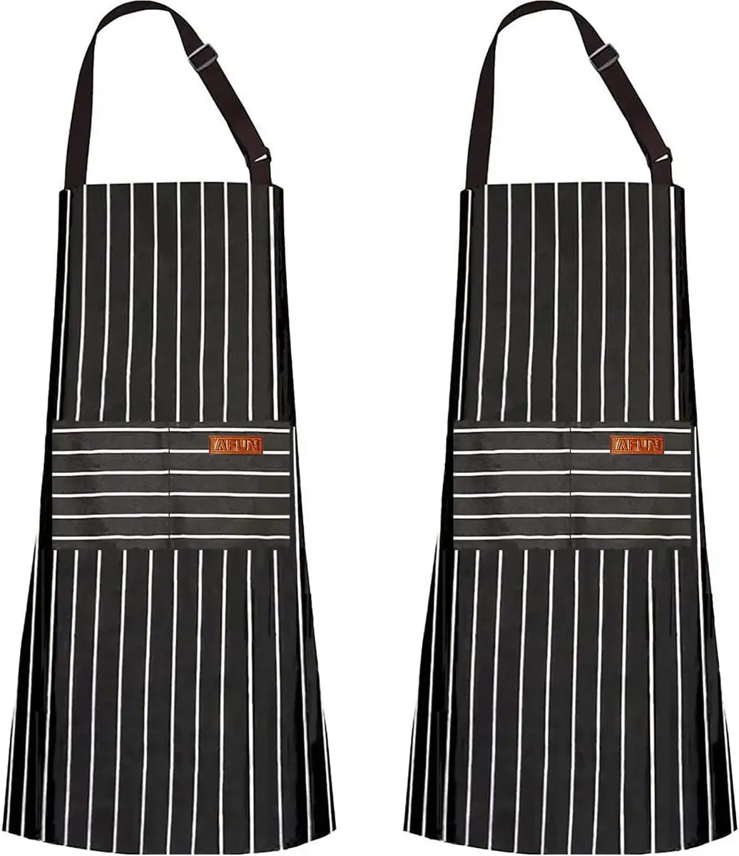 AFUN Kitchen Cooking Apron, 2 Pack Chef Aprons for Women with Pockets (Black&Black) | Durable Cotton Blend, Adjustable Fit - main product image
