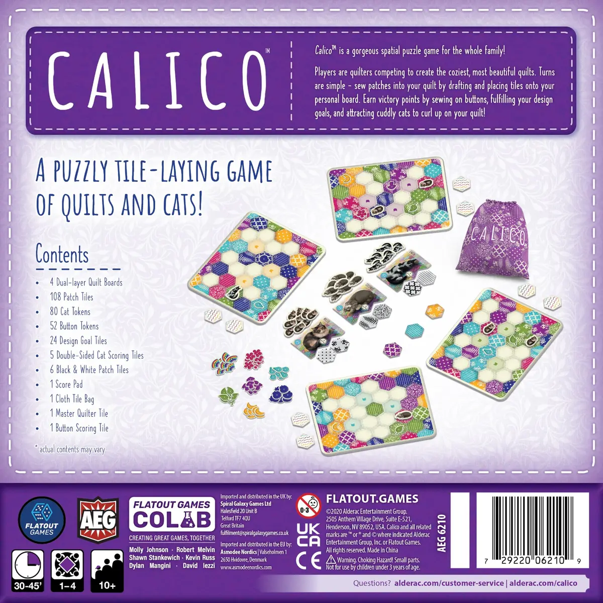 AEG Calico Award-Winning Cozy Tile-Laying Board Game | Make Quilts & Attract Cats (152g) - view 2