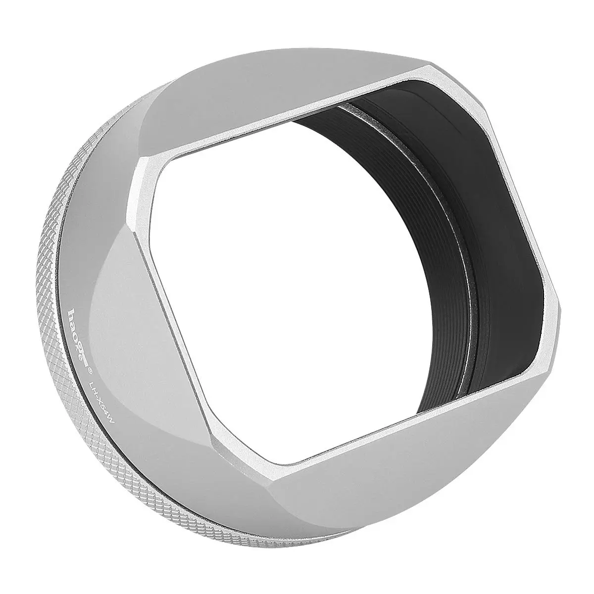 Haoge LH-X54W Square Metal Lens Hood with 49mm Adapter Ring for Fujifilm X100VI Fuji X100V Camera Silver | Blocks stray light, protects lens - main product image