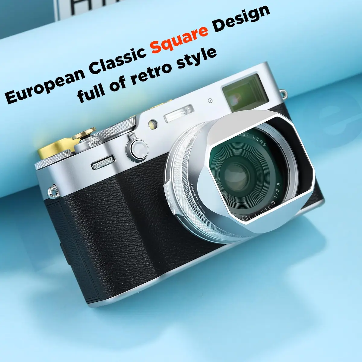 Haoge LH-X54W Square Metal Lens Hood with 49mm Adapter Ring for Fujifilm X100VI Fuji X100V Camera Silver | Blocks stray light, protects lens - view 6