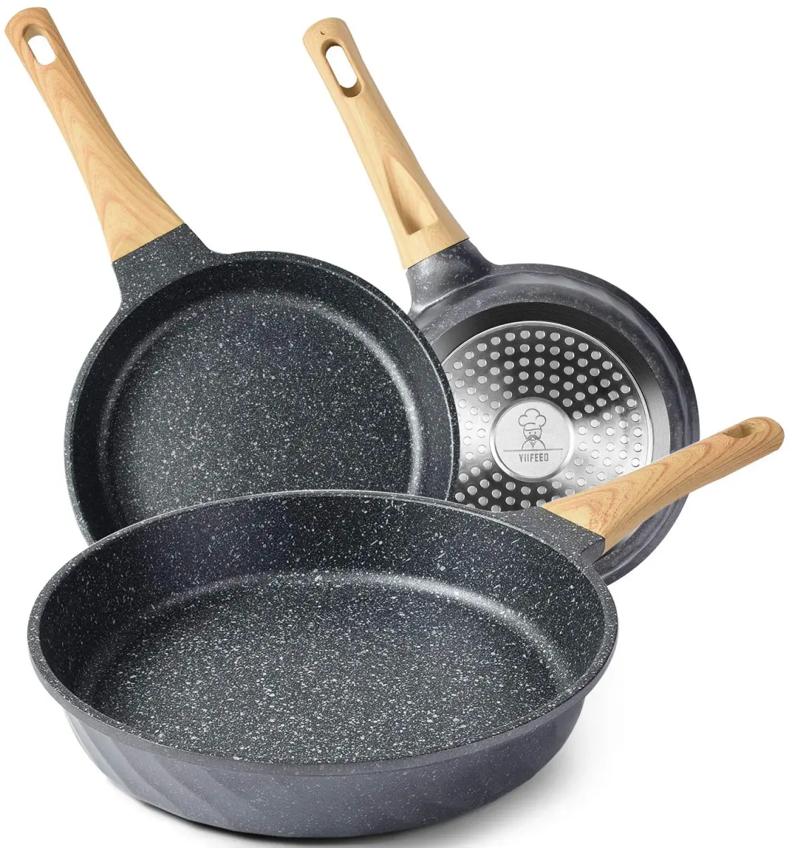 YIIFEEO Granite Nonstick Frying Pan Set 20cm/24cm/28cm (8"/9.5"/11") | Induction Compatible Cookware Set - view 7