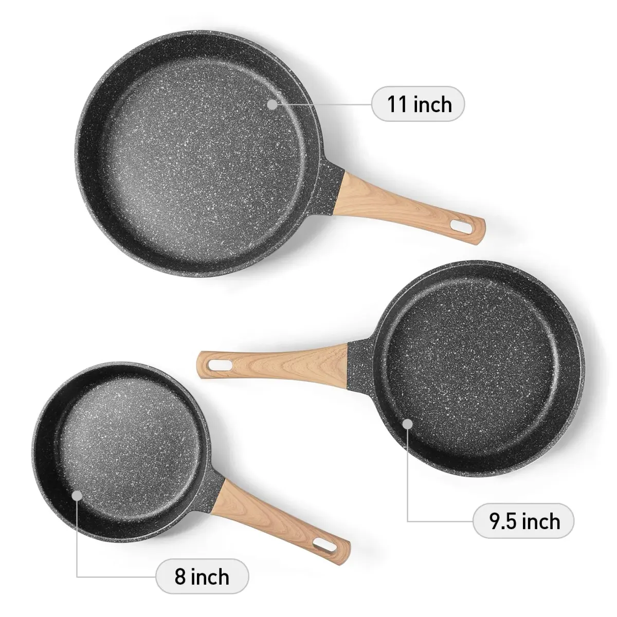 YIIFEEO Granite Nonstick Frying Pan Set 20cm/24cm/28cm (8"/9.5"/11") | Induction Compatible Cookware Set - view 2