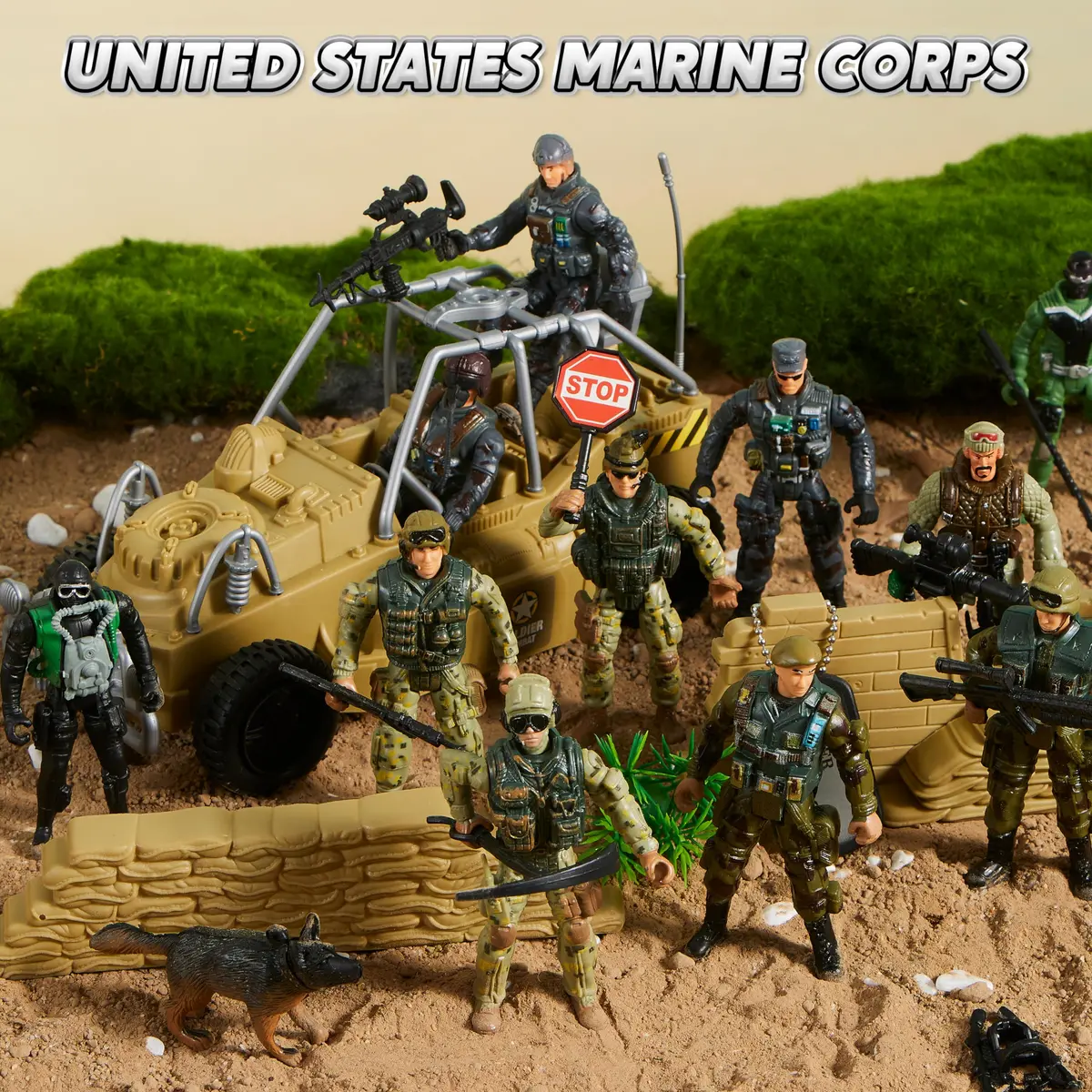 JOYIN Military Army Men Playset with 12 Realistic Action Figures & Accessories | 16 Pieces, Non-Toxic, 4-Inch Figures - view 5