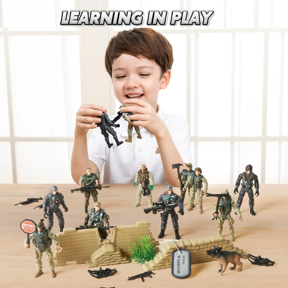 JOYIN Military Army Men Playset with 12 Realistic Action Figures & Accessories | 16 Pieces, Non-Toxic, 4-Inch Figures - view 7