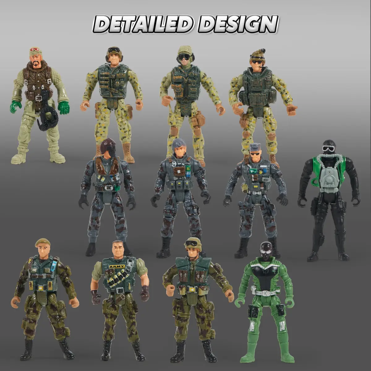 JOYIN Military Army Men Playset with 12 Realistic Action Figures & Accessories | 16 Pieces, Non-Toxic, 4-Inch Figures - view 2