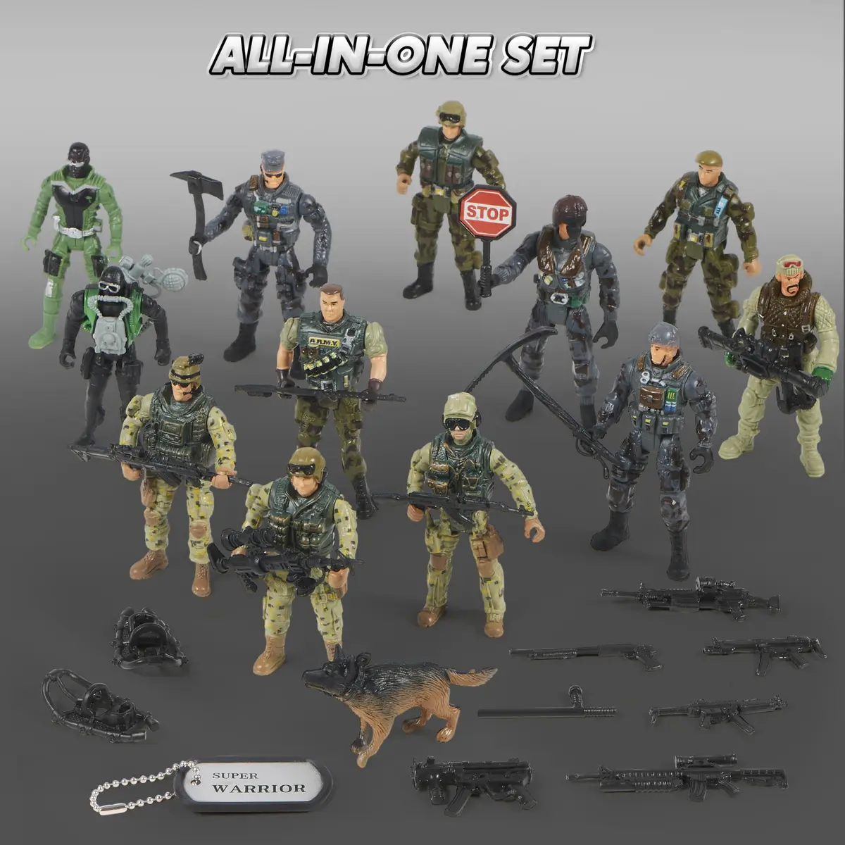 JOYIN Military Army Men Playset with 12 Realistic Action Figures & Accessories | 16 Pieces, Non-Toxic, 4-Inch Figures - view 3