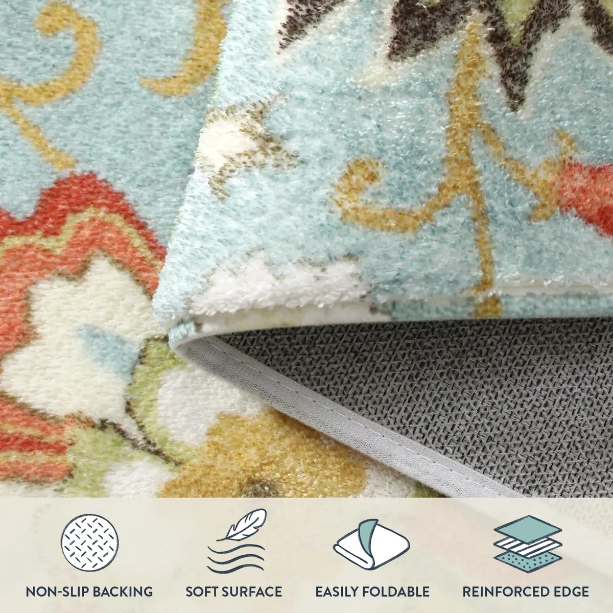 Lahome Modern Floral Area Rug 3x5 | Washable Paisley Bedroom Rug with Non-Slip Backing - view 5