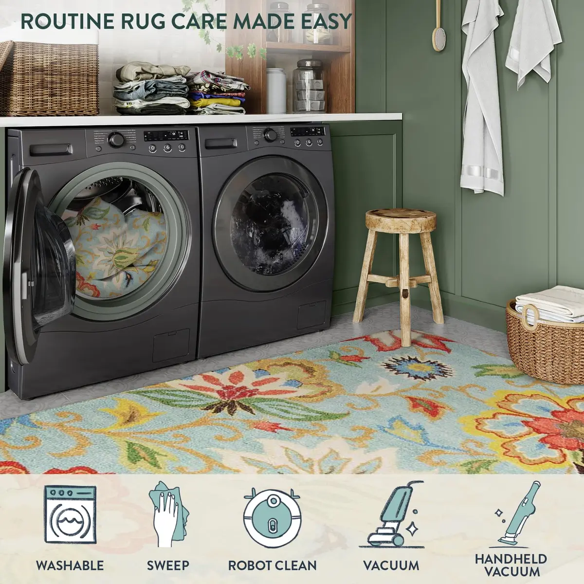 Lahome Modern Floral Area Rug 3x5 | Washable Paisley Bedroom Rug with Non-Slip Backing - view 6