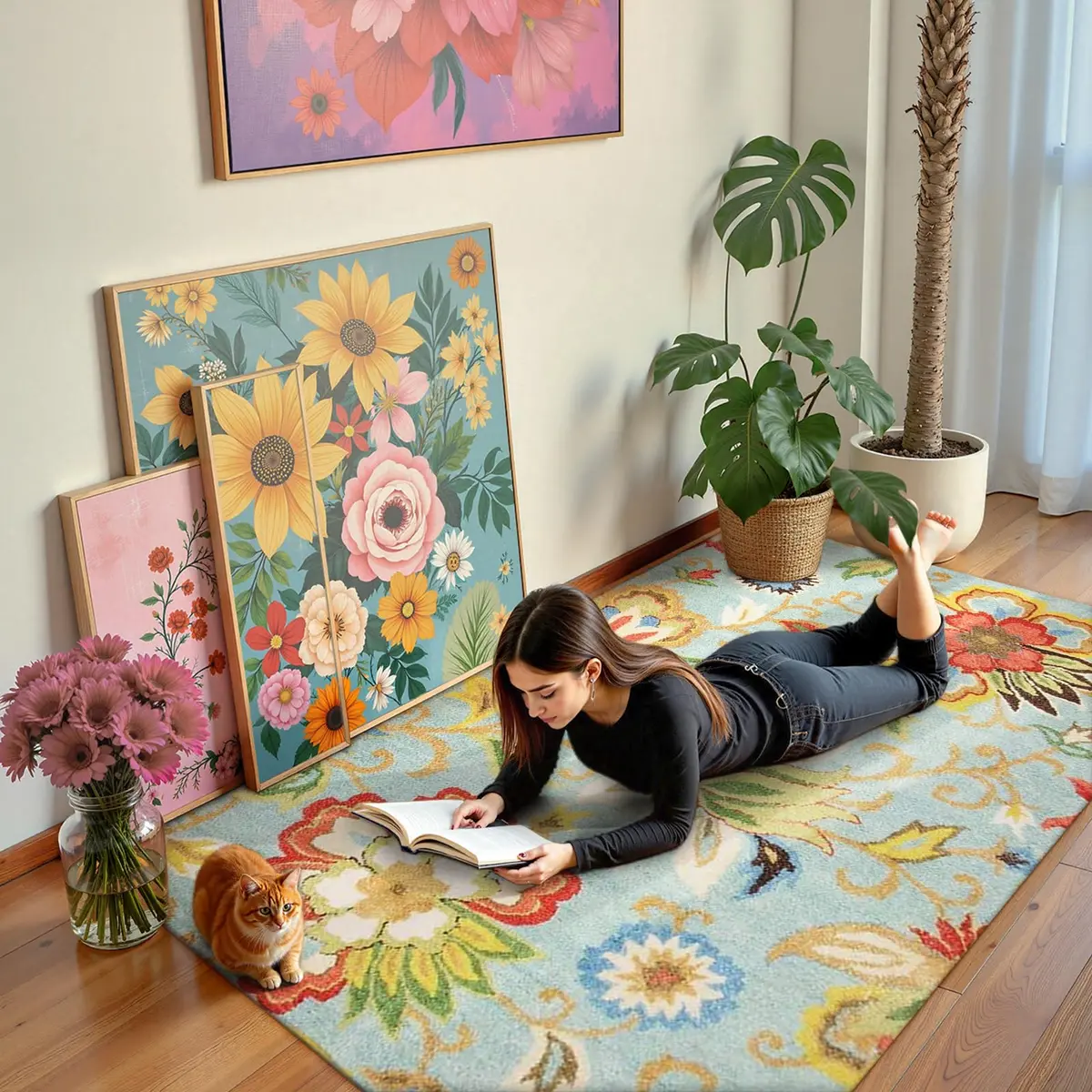 Lahome Modern Floral Area Rug 3x5 | Washable Paisley Bedroom Rug with Non-Slip Backing - view 2