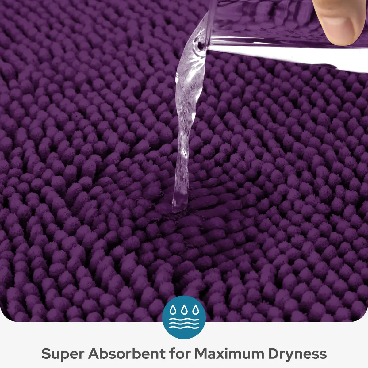 BYSURE Deep Purple Bathroom Rugs Sets 3 Piece Non Slip Plush Chenille Washable Bath Mats | Superior Absorbency & Safety - view 3