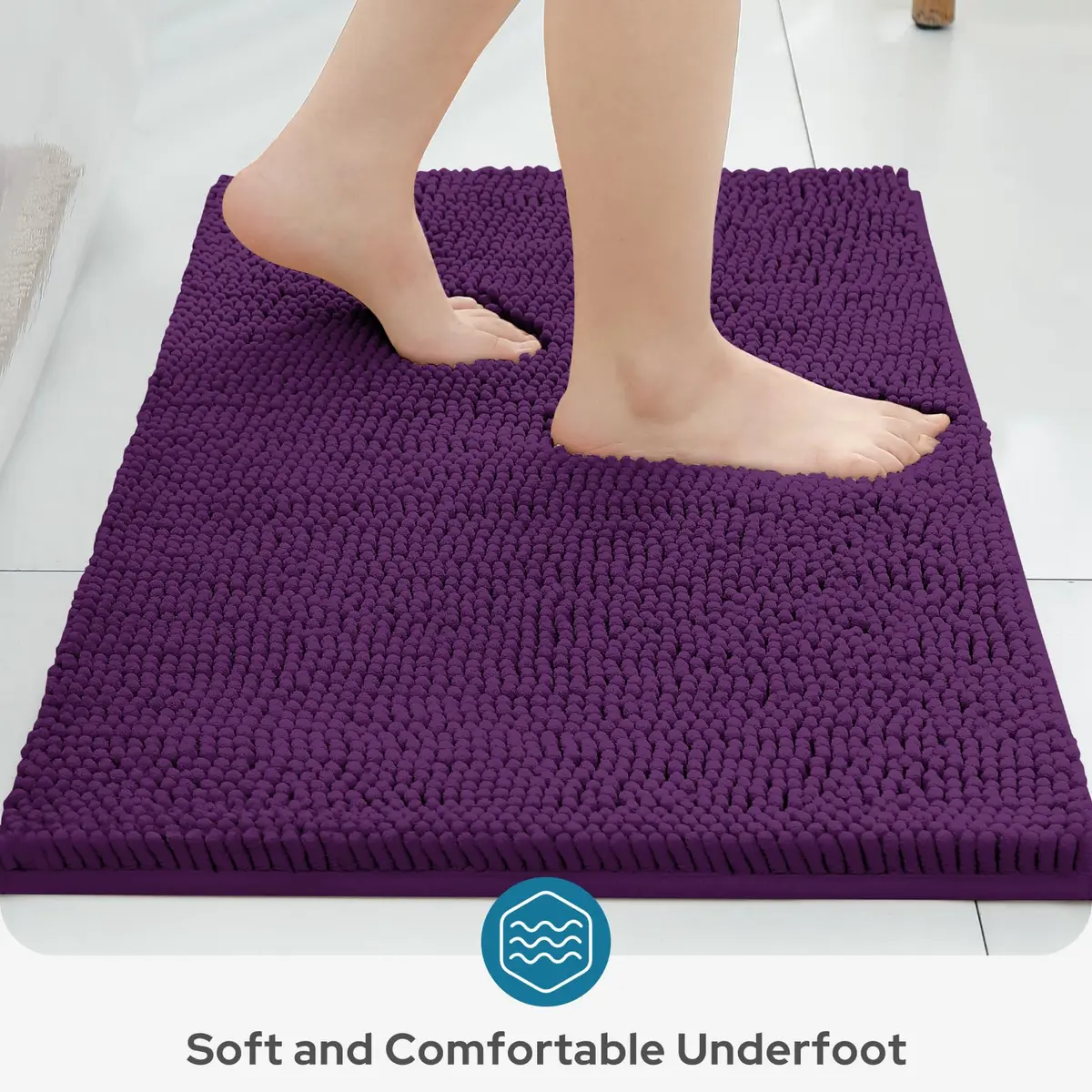 BYSURE Deep Purple Bathroom Rugs Sets 3 Piece Non Slip Plush Chenille Washable Bath Mats | Superior Absorbency & Safety - view 4