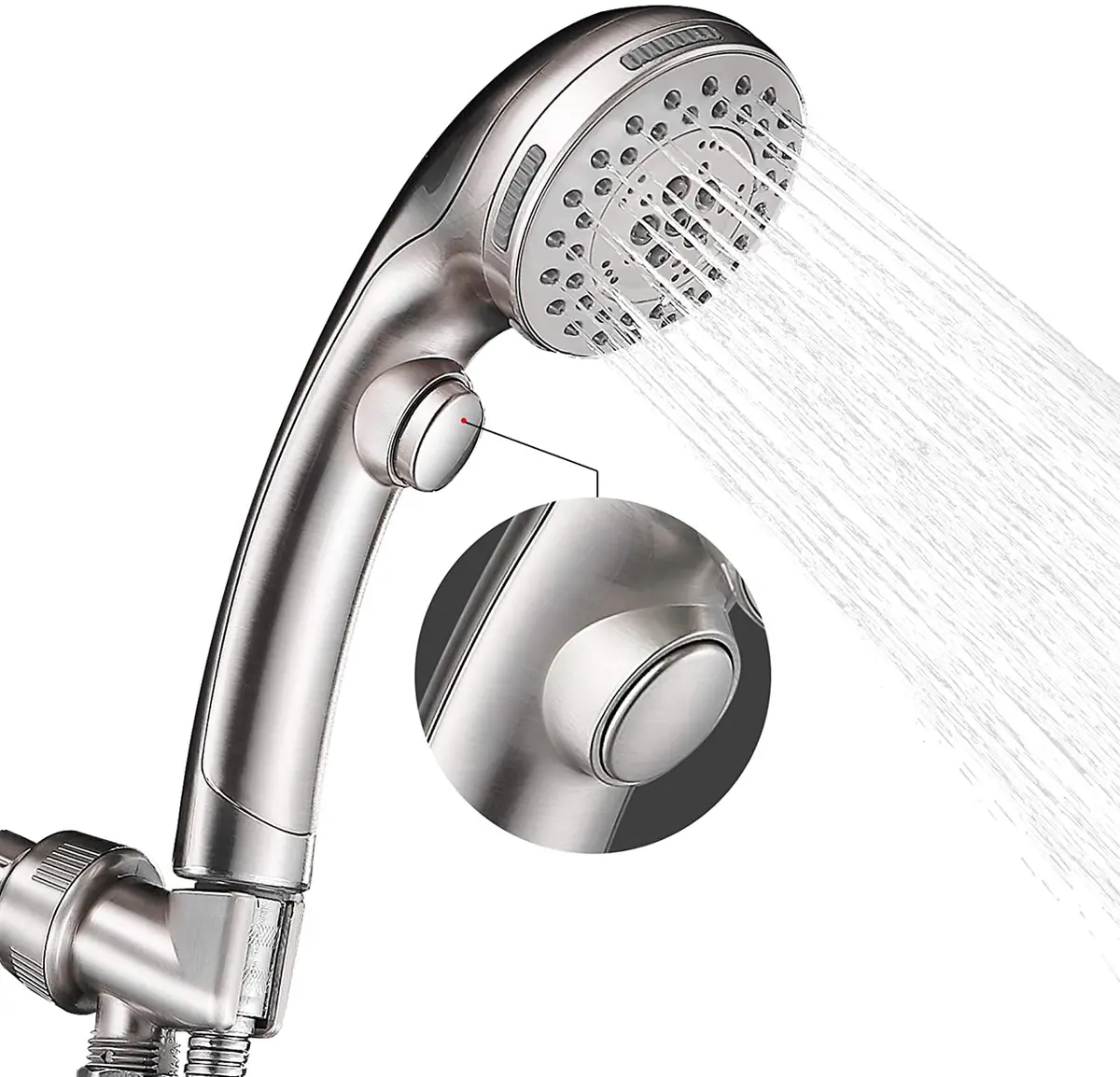 DOILIESE High Pressure Handheld Shower Head with 6 Settings & Pause Button - 1.8 GPM - Brushed Nickel | Modern Style - main product image