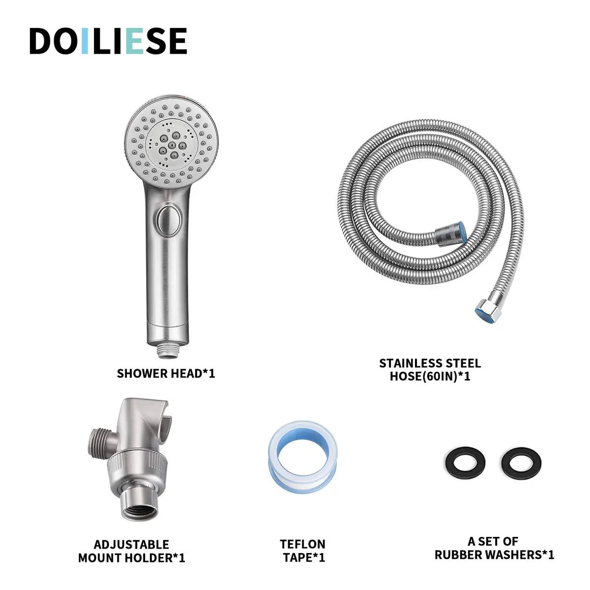 DOILIESE High Pressure Handheld Shower Head with 6 Settings & Pause Button - 1.8 GPM - Brushed Nickel | Modern Style - view 8