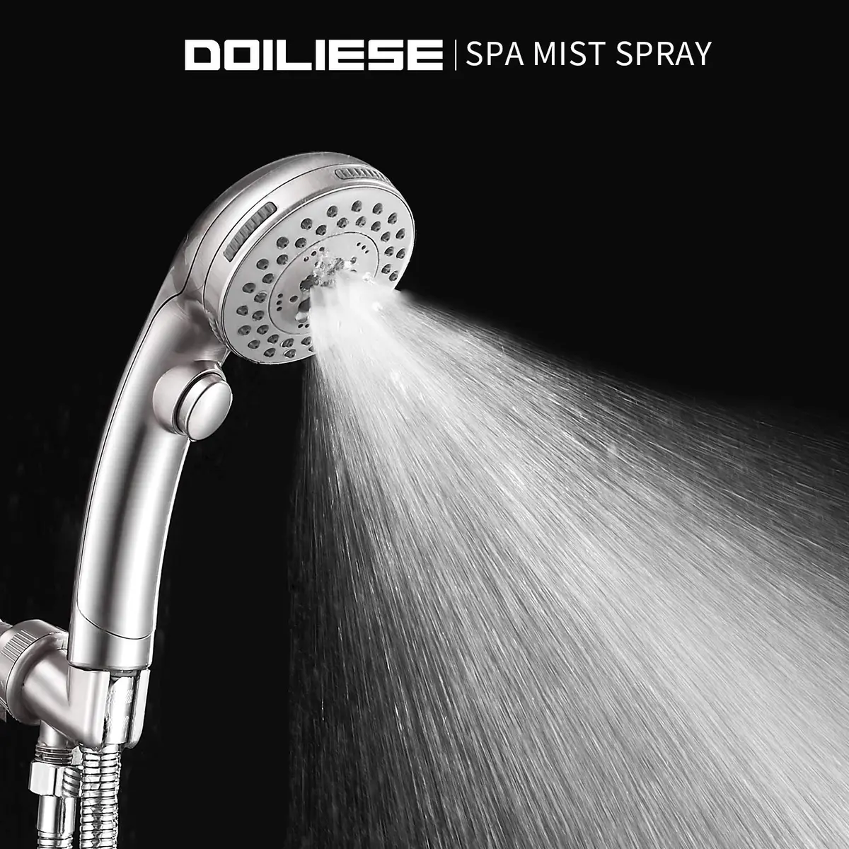DOILIESE High Pressure Handheld Shower Head with 6 Settings & Pause Button - 1.8 GPM - Brushed Nickel | Modern Style - view 4