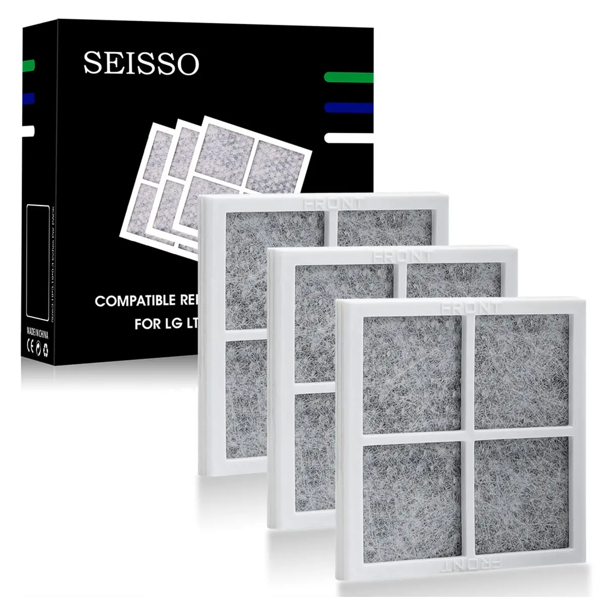 SEISSO LT120F Refrigerator Air Filter 3 Pack | Activated Carbon Odor Absorber - main product image