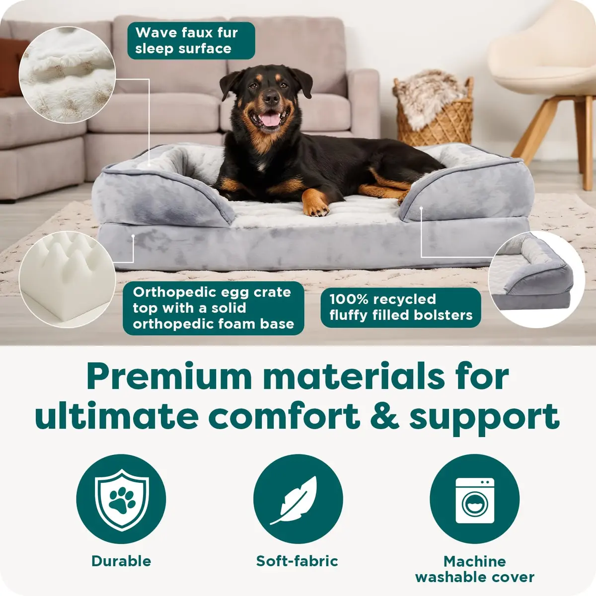 Furhaven Orthopedic Dog Bed for Large Dogs 95 lbs | Supportive Plush & Velvet Waves - view 5