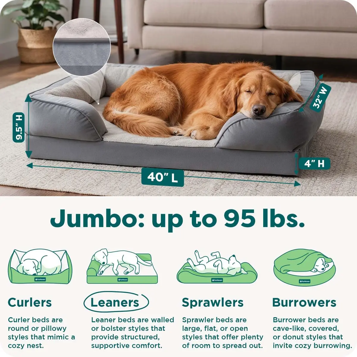 Furhaven Orthopedic Dog Bed for Large Dogs 95 lbs | Supportive Plush & Velvet Waves - view 3