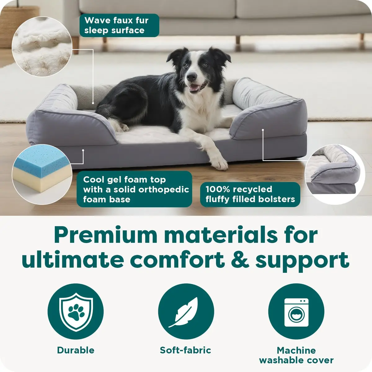 Furhaven Cooling Gel Dog Bed for Large Dogs | Orthopedic Support & Washable Cover (70-120c) - view 5