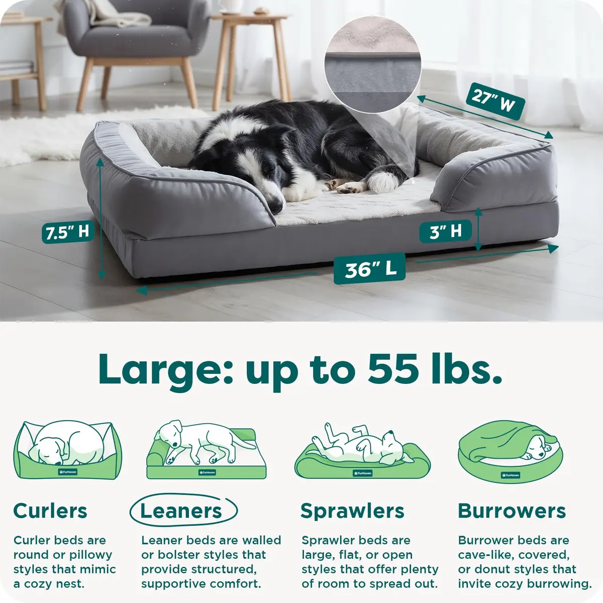 Furhaven Cooling Gel Dog Bed for Large Dogs | Orthopedic Support & Washable Cover (70-120c) - view 3