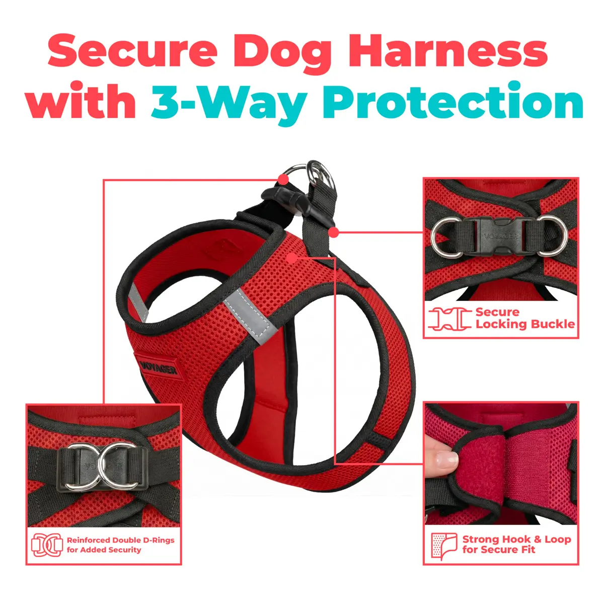 Best Pet Supplies Voyager Step-in Air Dog Vest Harness - Red/Black, XX-Small | Breathable Mesh, Reflective Bands - view 2