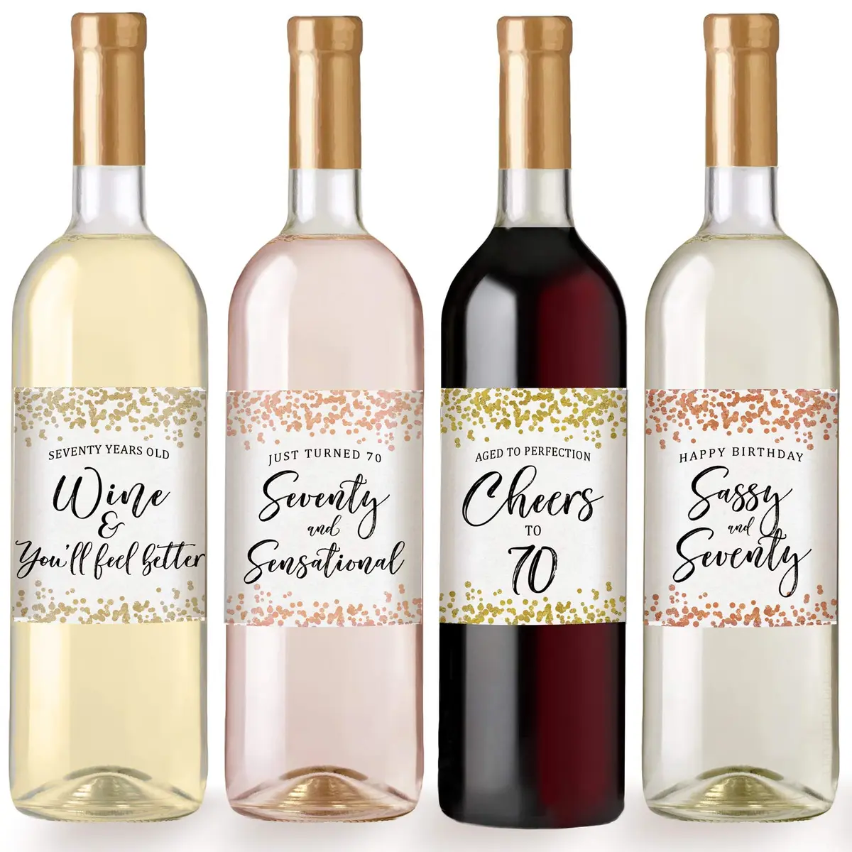 Printed Party 70th Birthday Wine Bottle Labels, Confetti Design, Set of 6 - view 3