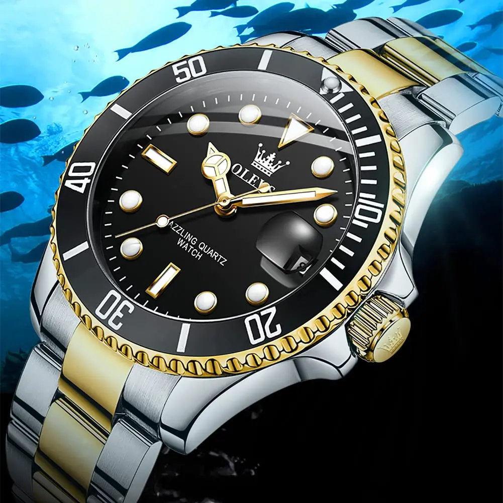 OLEVS Gold Black Stainless Steel Men Watch Big Face Waterproof Dress Date | Classic Quartz Movement, 41mm Dial, Water Resistant - view 5