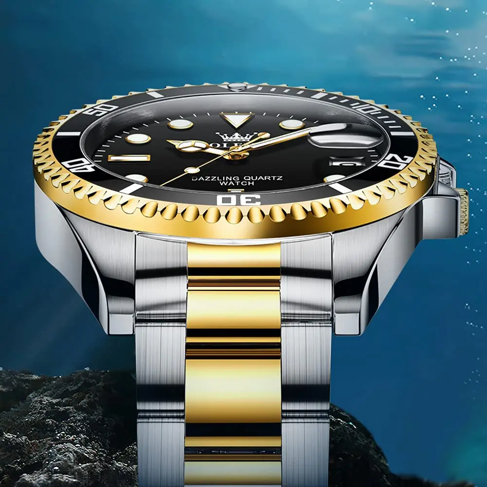 OLEVS Gold Black Stainless Steel Men Watch Big Face Waterproof Dress Date | Classic Quartz Movement, 41mm Dial, Water Resistant - view 8