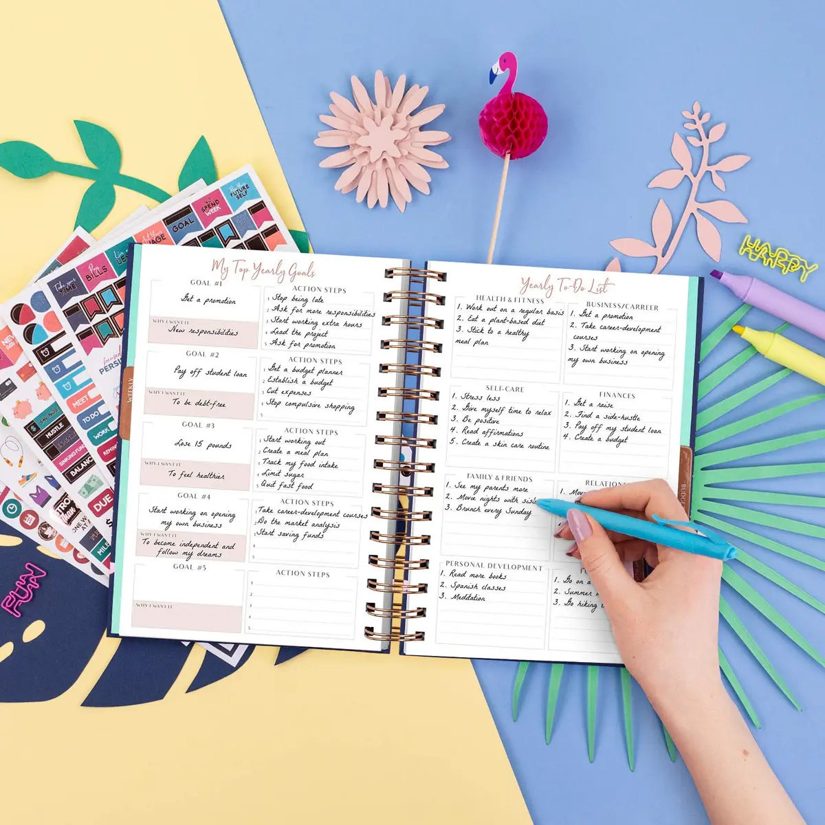 PLANBERRY Weekly Planner Premium, Undated, Goals, Budget, Rose Flamingo | 120 pages, A5 size, undated, premium design - view 7