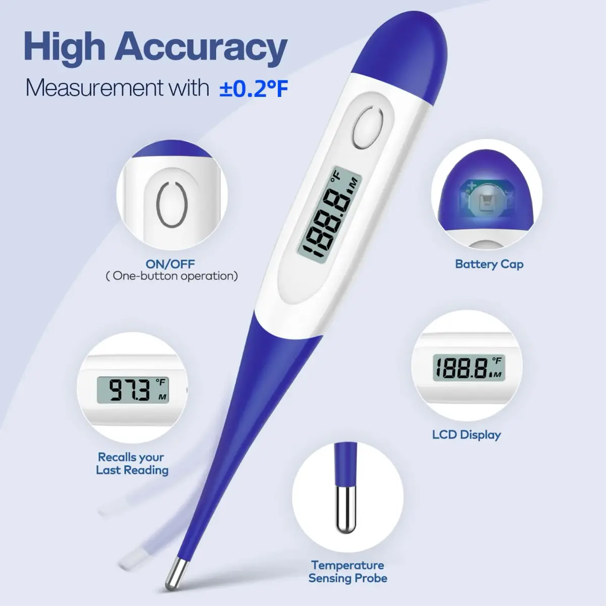 Boncare Digital Thermometer for Adults, Kids & Babies, Dark Blue | Accurate & Fast 10-Second Reading - view 3