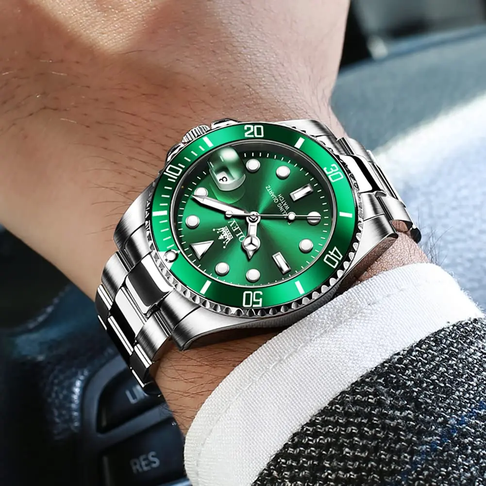 OLEVS Green Men’s Watch Stainless Steel Waterproof Date Dress 41mm | Luxury Quartz Movement - view 7