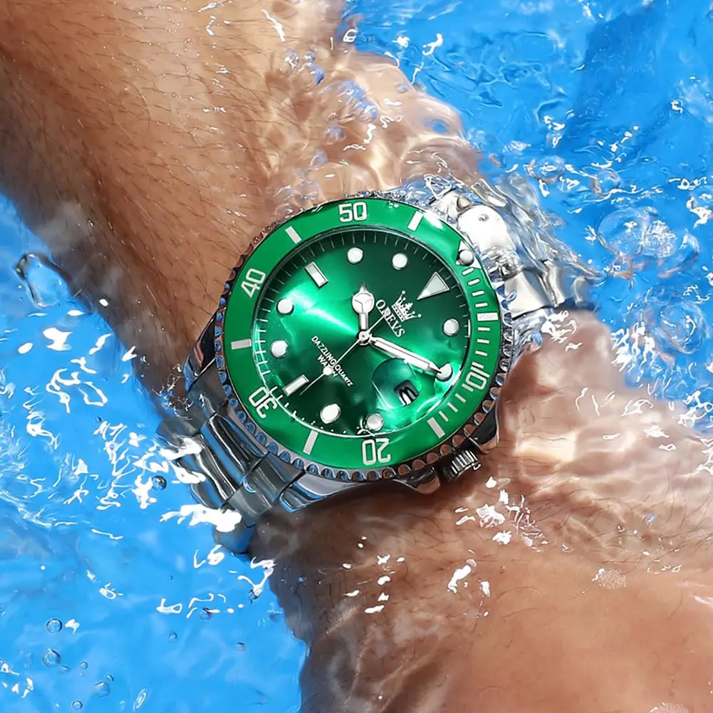 OLEVS Green Men’s Watch Stainless Steel Waterproof Date Dress 41mm | Luxury Quartz Movement - view 8