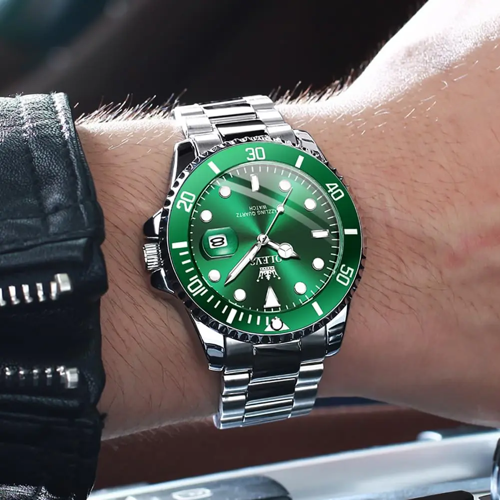 OLEVS Green Men’s Watch Stainless Steel Waterproof Date Dress 41mm | Luxury Quartz Movement - view 2